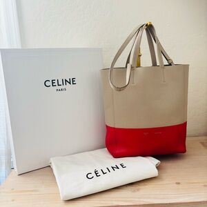 Celine Beige Coral Red Cabas Crossbody Bag Box‎ Dust Bag Luxury Designer Women’s